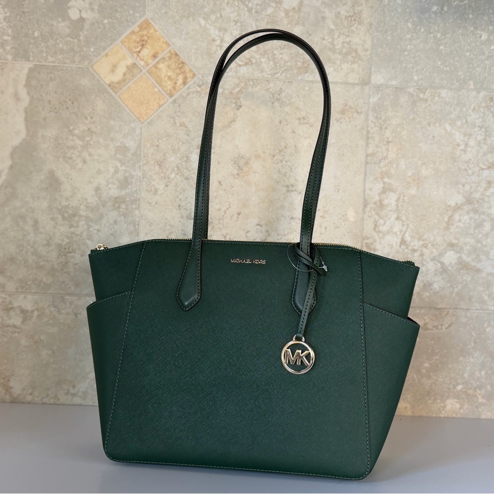 Michael Kors Marilyn LG Shoulder Tote Bag Dark Green - Picture 4 of 14